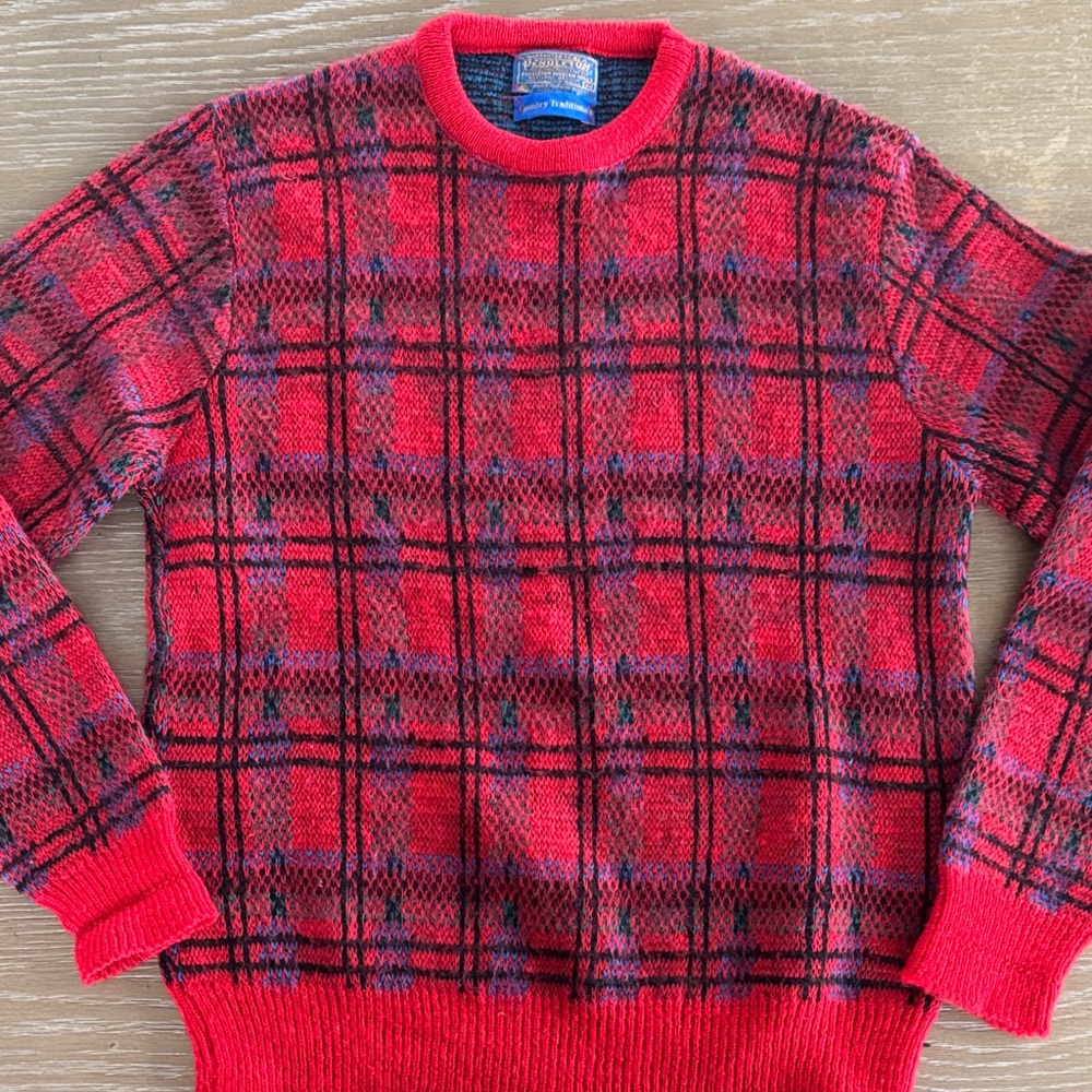 Vintage Pendleton Red and Black Plaid Crewneck Sweater